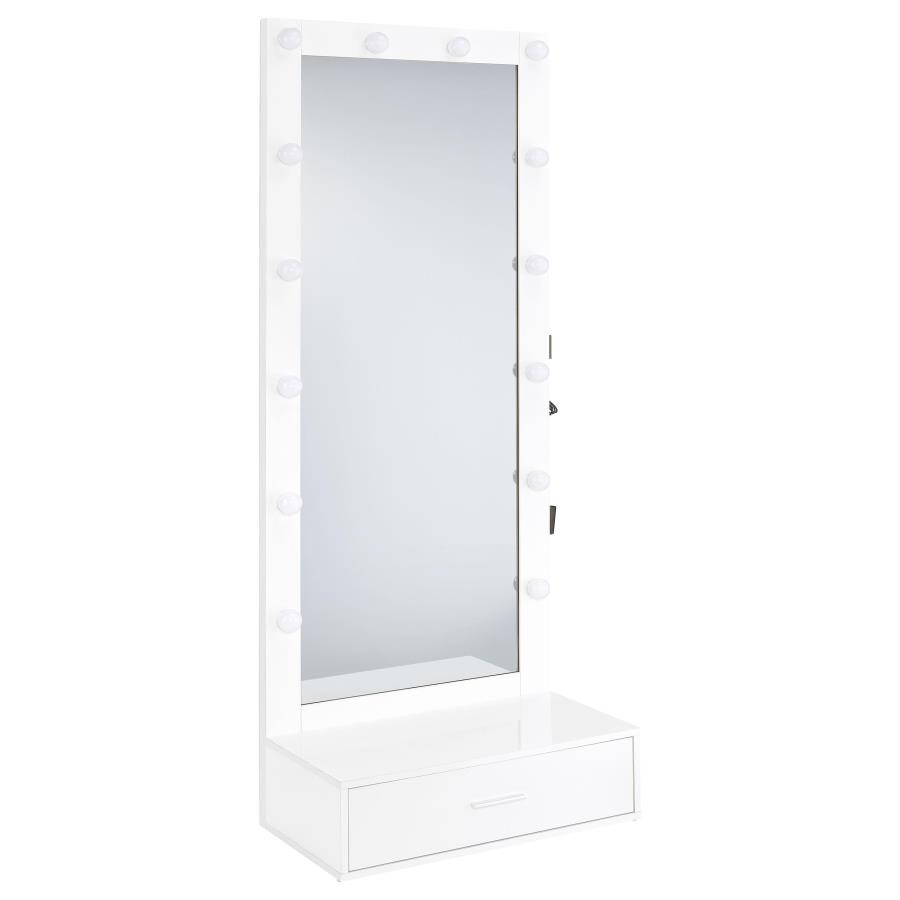 Spector 1-drawer Lighted Full-Length Floor Mirror White High Gloss / CS-960954